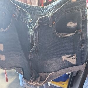 SHEIN Dark Blue Ripped Jean Shorts